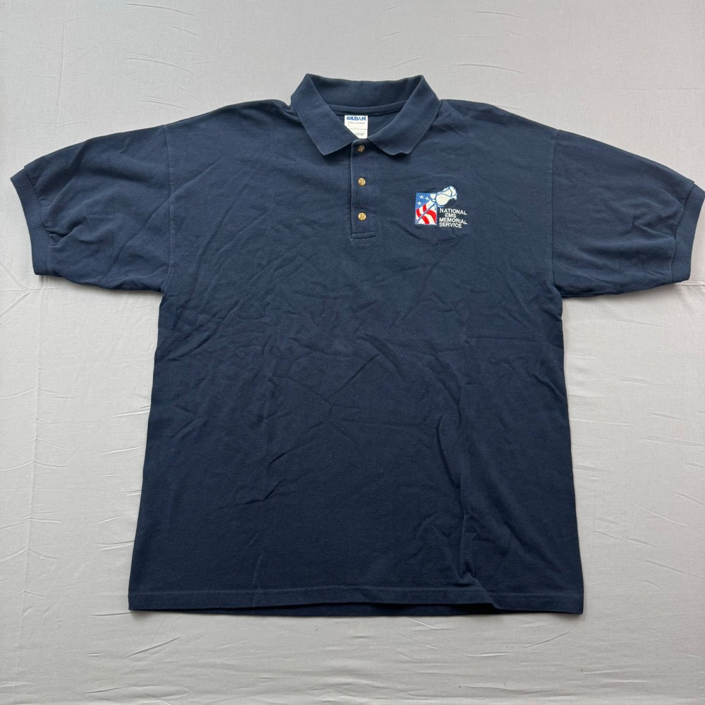Gildan Mens Navy Blue National EMS Memorial Service Polo Shirt Large L Cotton
